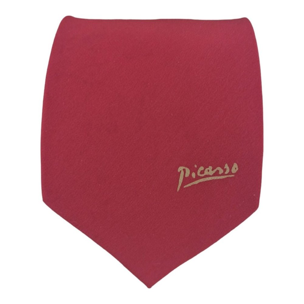 PABLO PICASSO Red Art Logo Silk Tie 59"/ 3.7" EC